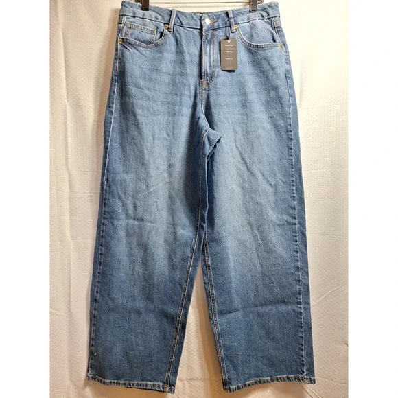 NWT$ FOREVER 21 Curvy 90s High Rise Straight Leg Jean Sz 14 Med Blue Denim  Y2K